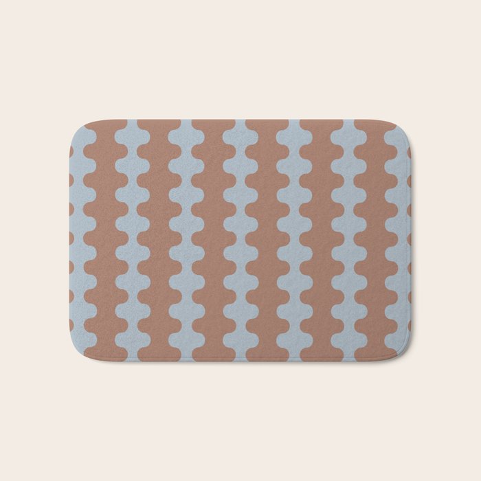 Wavy Stripes Mocha Brown and Dusty Light Blue Ogee A-Go-Go Pattern Bath Mat Gallery Image 1