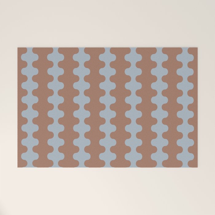 Wavy Stripes Mocha Brown and Dusty Light Blue Ogee A-Go-Go Pattern Welcome Mat Gallery Image 1