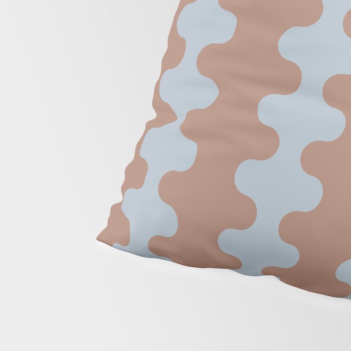 Wavy Stripes Mocha Brown and Dusty Light Blue Ogee A-Go-Go Pattern Pillow Sham Gallery Image 4