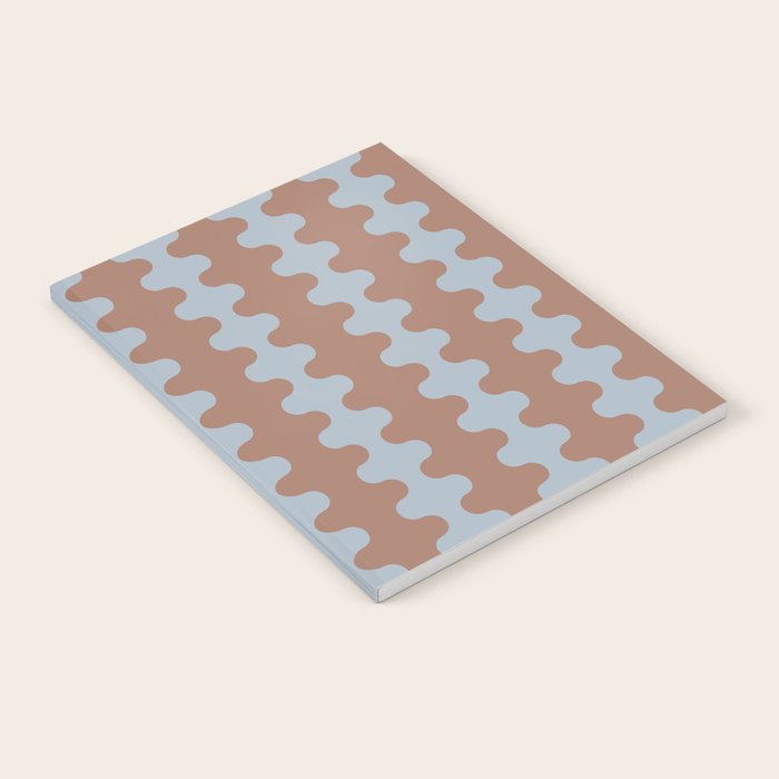 Wavy Stripes Mocha Brown and Dusty Light Blue Ogee A-Go-Go Pattern Notebook Gallery Image 2