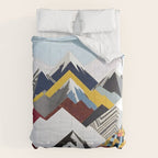 Snowcap Mountains, Graphic Collage Abstract, Eclectic Textures Patterns, Geometric Shapes Nature Landscape Winter Contemporary Comforter Gallery Image 6