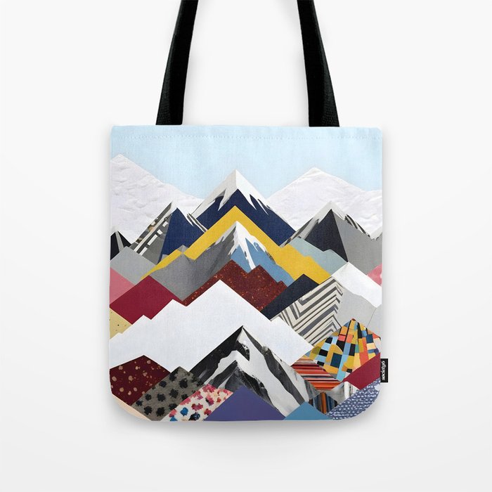 Snowcap Mountains, Graphic Collage Abstract, Eclectic Textures Patterns, Geometric Shapes Nature Landscape Winter Contemporary Tote Bag Gallery Image 1