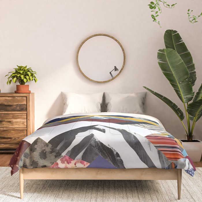 Snowcap Mountains, Graphic Collage Abstract, Eclectic Textures Patterns, Geometric Shapes Nature Landscape Winter Contemporary Comforter Gallery Image 3