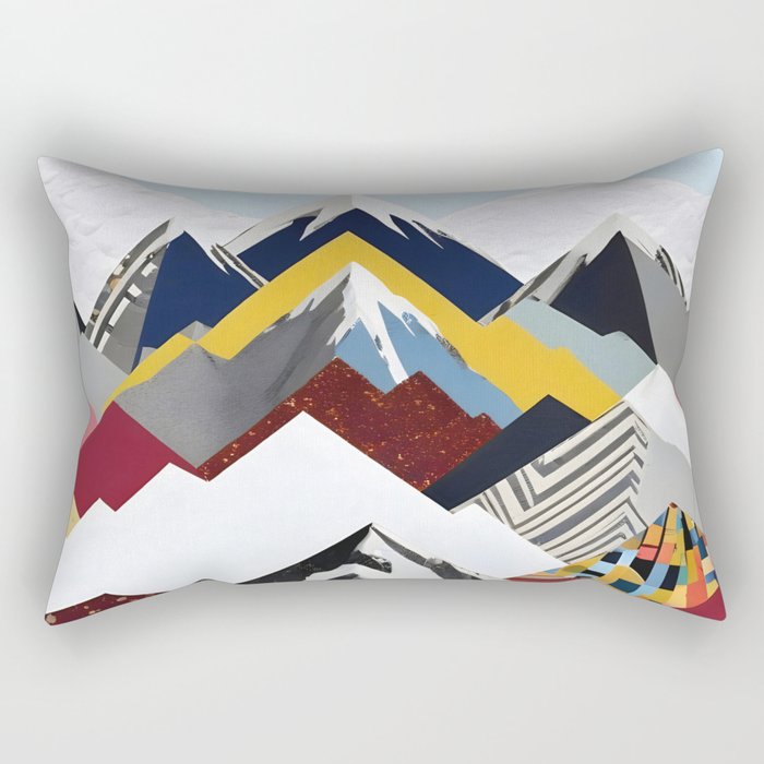 Snowcap Mountains, Graphic Collage Abstract, Eclectic Textures Patterns, Geometric Shapes Nature Landscape Winter Contemporary Rectangular Pillow Gallery Image 2