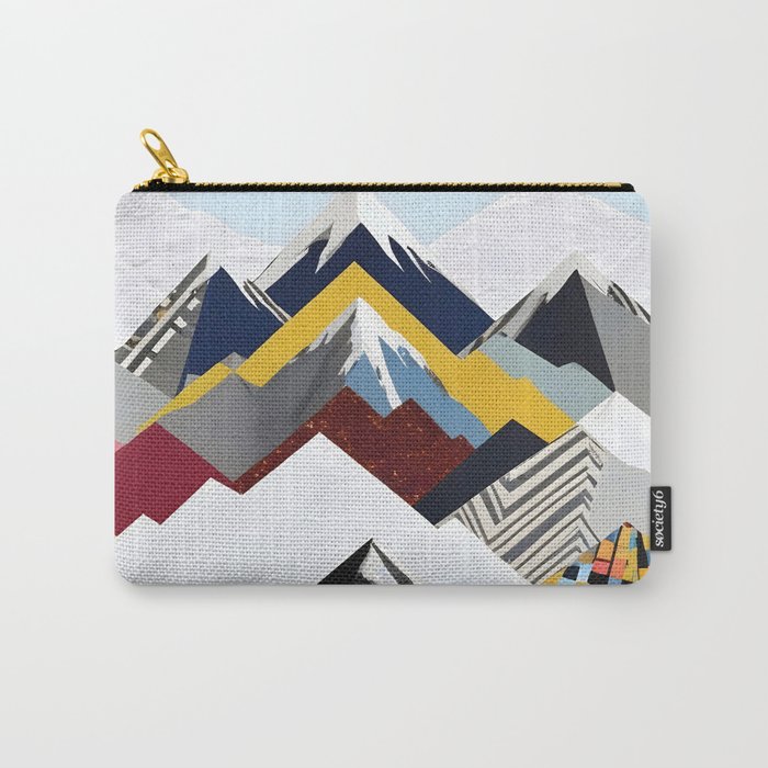 Snowcap Mountains, Graphic Collage Abstract, Eclectic Textures Patterns, Geometric Shapes Nature Landscape Winter Contemporary Carry All Pouch Gallery Image 1