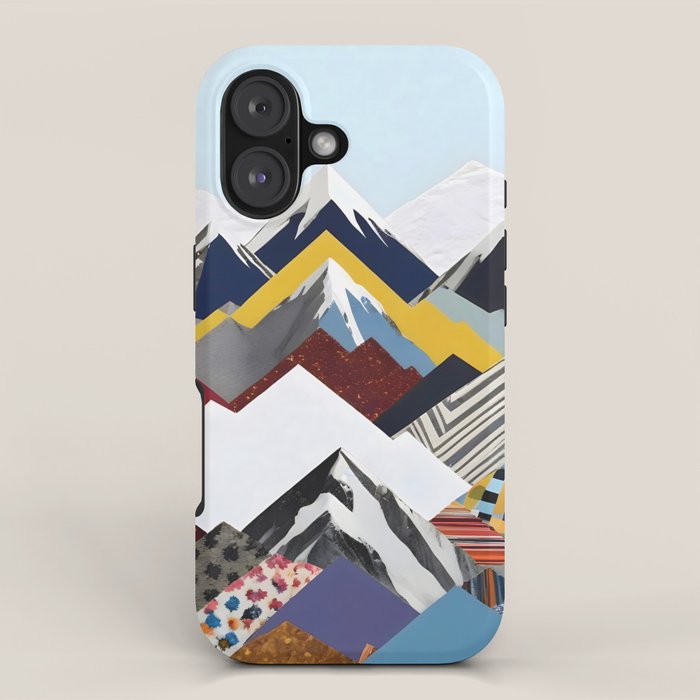 Snowcap Mountains, Graphic Collage Abstract, Eclectic Textures Patterns, Geometric Shapes Nature Landscape Winter Contemporary iPhone Case Gallery Image 1