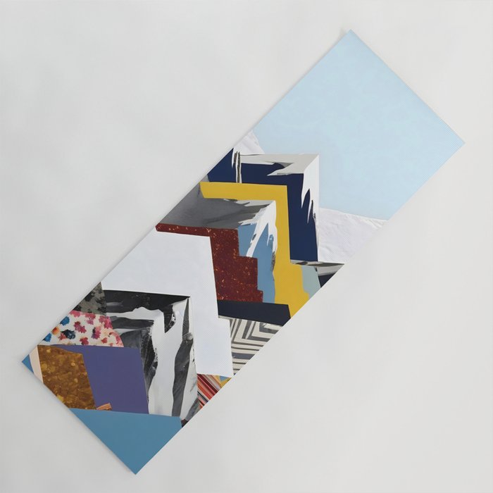 Snowcap Mountains, Graphic Collage Abstract, Eclectic Textures Patterns, Geometric Shapes Nature Landscape Winter Contemporary Yoga Mat Gallery Image 1