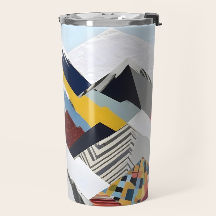 Snowcap Mountains, Graphic Collage Abstract, Eclectic Textures Patterns, Geometric Shapes Nature Landscape Winter Contemporary Travel Mug Gallery Image 2