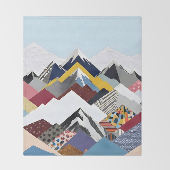 Snowcap Mountains, Graphic Collage Abstract, Eclectic Textures Patterns, Geometric Shapes Nature Landscape Winter Contemporary Throw Blanket Gallery Image 2