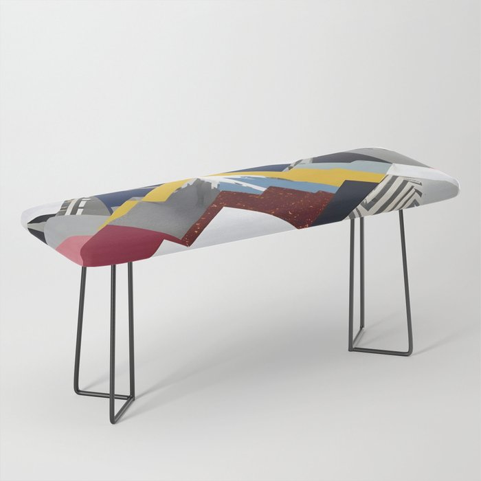 Snowcap Mountains, Graphic Collage Abstract, Eclectic Textures Patterns, Geometric Shapes Nature Landscape Winter Contemporary Bench Gallery Image 1