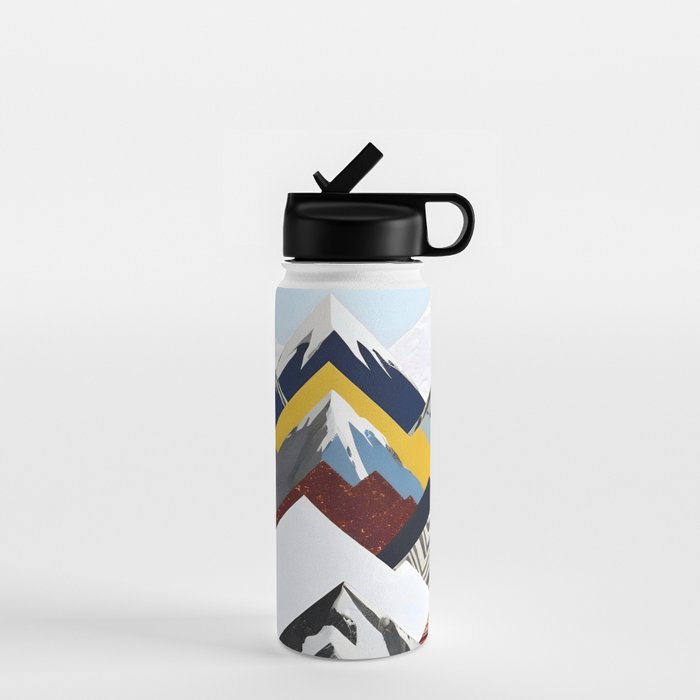 Snowcap Mountains, Graphic Collage Abstract, Eclectic Textures Patterns, Geometric Shapes Nature Landscape Winter Contemporary Water Bottle Gallery Image 1