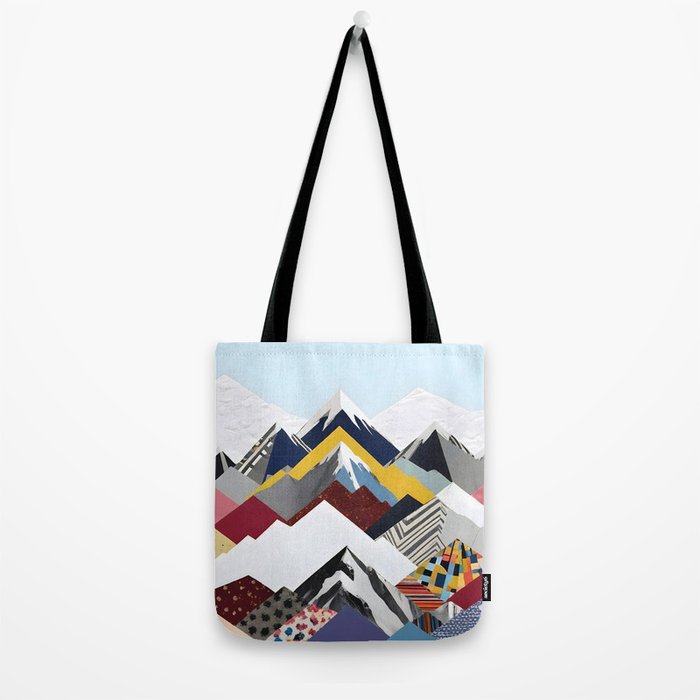 Snowcap Mountains, Graphic Collage Abstract, Eclectic Textures Patterns, Geometric Shapes Nature Landscape Winter Contemporary Tote Bag Gallery Image 2