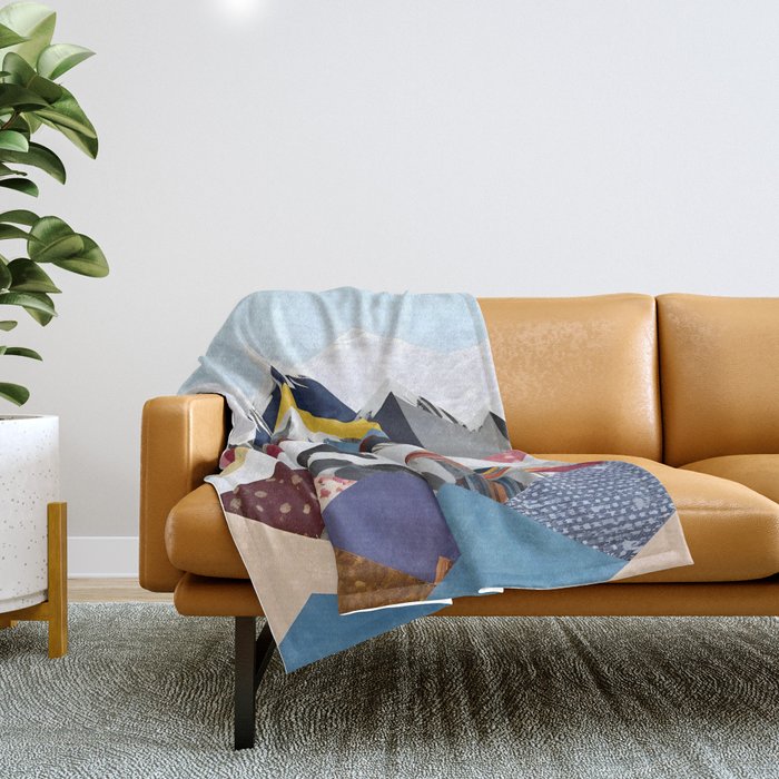 Snowcap Mountains, Graphic Collage Abstract, Eclectic Textures Patterns, Geometric Shapes Nature Landscape Winter Contemporary Throw Blanket Gallery Image 1