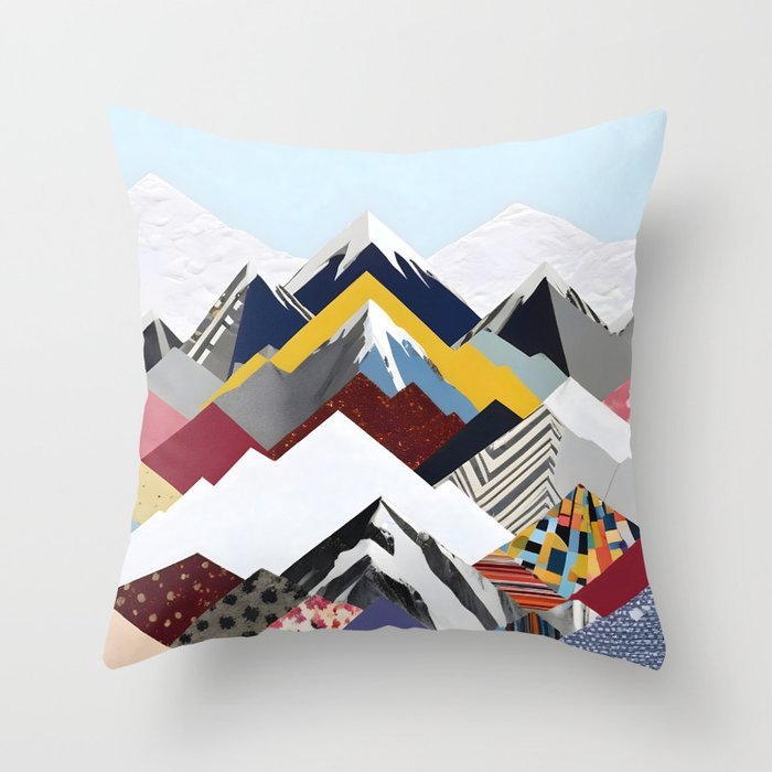 Snowcap Mountains, Graphic Collage Abstract, Eclectic Textures Patterns, Geometric Shapes Nature Landscape Winter Contemporary Throw Pillow Gallery Image 6