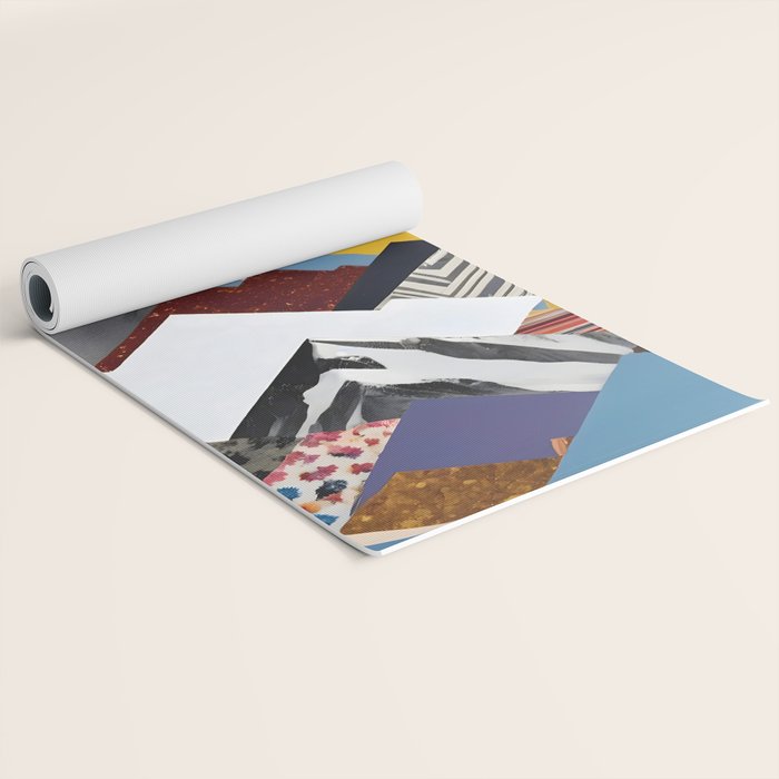 Snowcap Mountains, Graphic Collage Abstract, Eclectic Textures Patterns, Geometric Shapes Nature Landscape Winter Contemporary Yoga Mat Gallery Image 2