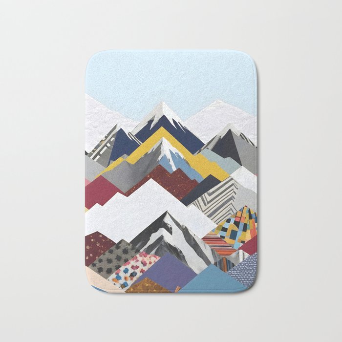 Snowcap Mountains, Graphic Collage Abstract, Eclectic Textures Patterns, Geometric Shapes Nature Landscape Winter Contemporary Bath Mat Gallery Image 1