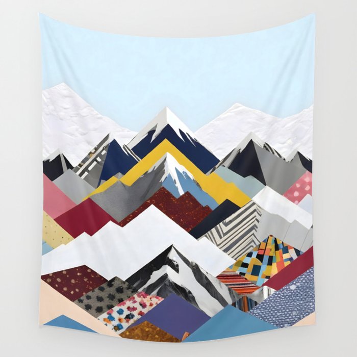 Snowcap Mountains, Graphic Collage Abstract, Eclectic Textures Patterns, Geometric Shapes Nature Landscape Winter Contemporary Wall Tapestry Gallery Image 4