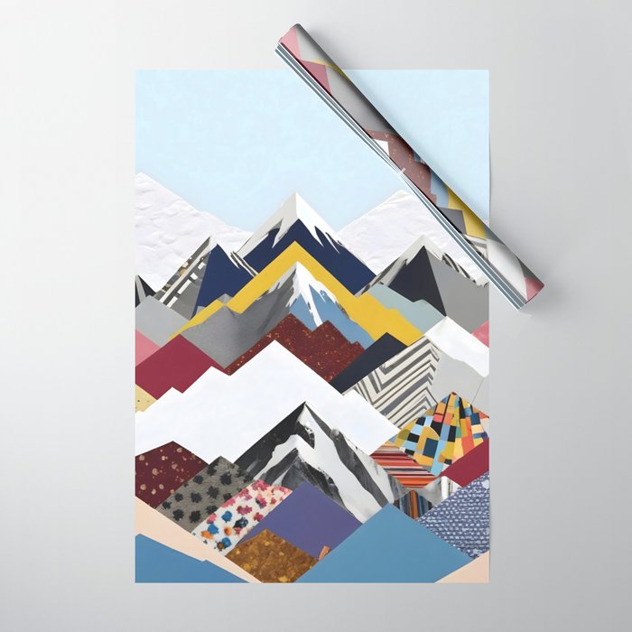 Snowcap Mountains, Graphic Collage Abstract, Eclectic Textures Patterns, Geometric Shapes Nature Landscape Winter Contemporary Wrapping Paper Gallery Image 1