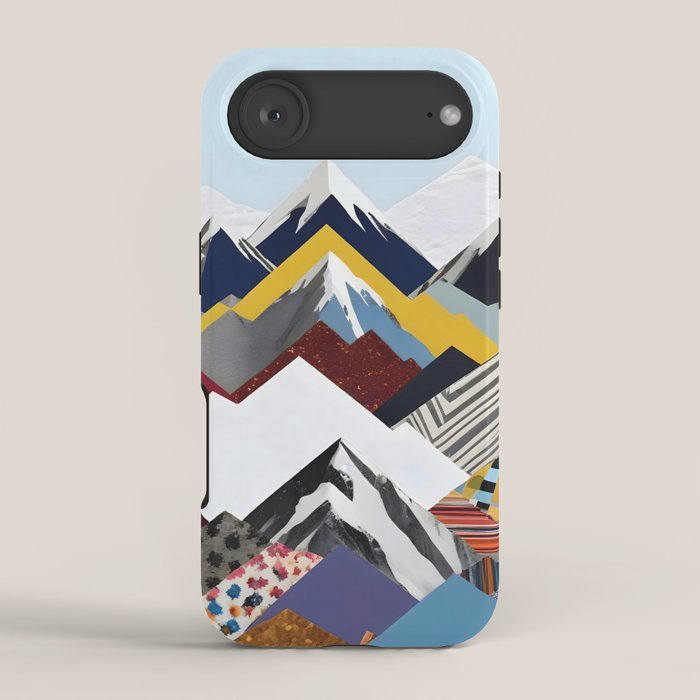 Snowcap Mountains, Graphic Collage Abstract, Eclectic Textures Patterns, Geometric Shapes Nature Landscape Winter Contemporary iPhone Case Gallery Image 2