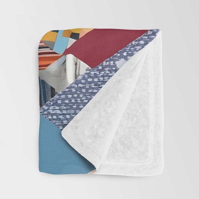 Snowcap Mountains, Graphic Collage Abstract, Eclectic Textures Patterns, Geometric Shapes Nature Landscape Winter Contemporary Throw Blanket Gallery Image 3