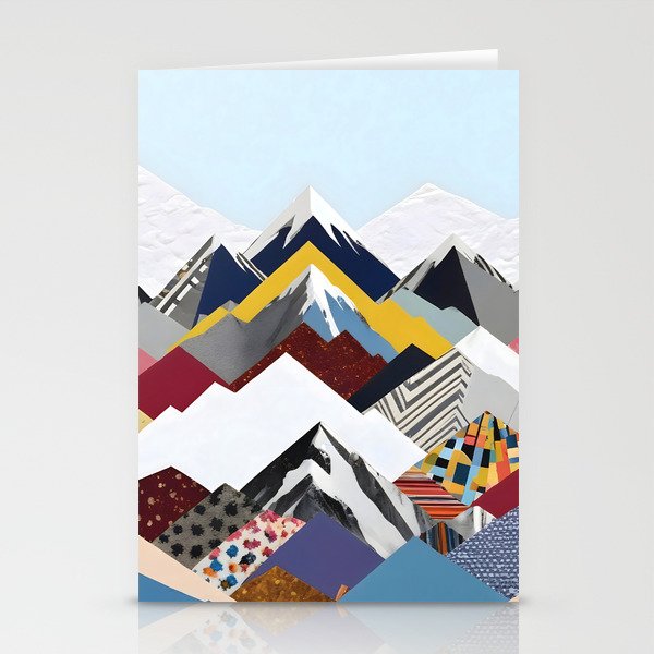 Snowcap Mountains, Graphic Collage Abstract, Eclectic Textures Patterns, Geometric Shapes Nature Landscape Winter Contemporary Stationery Card Gallery Image 1
