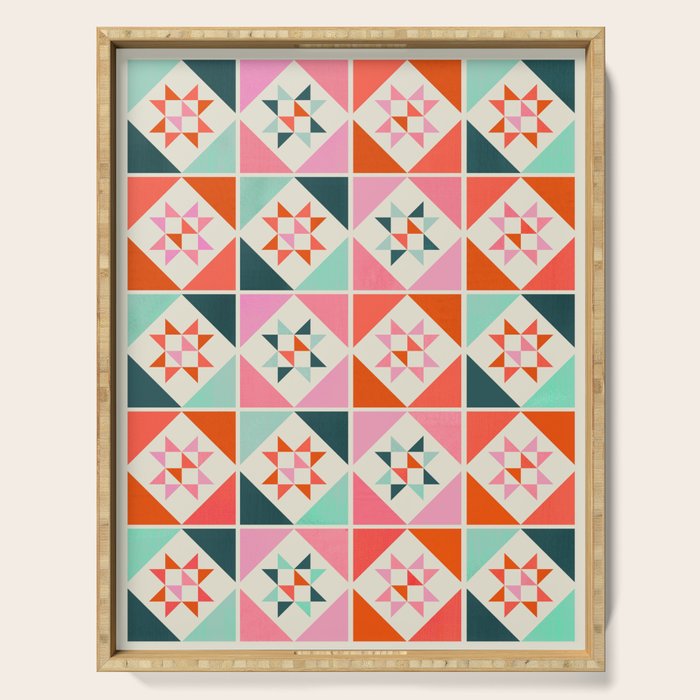 Festive Quilt Pattern in Pink, Red And Green Serving Tray Gallery Image 1