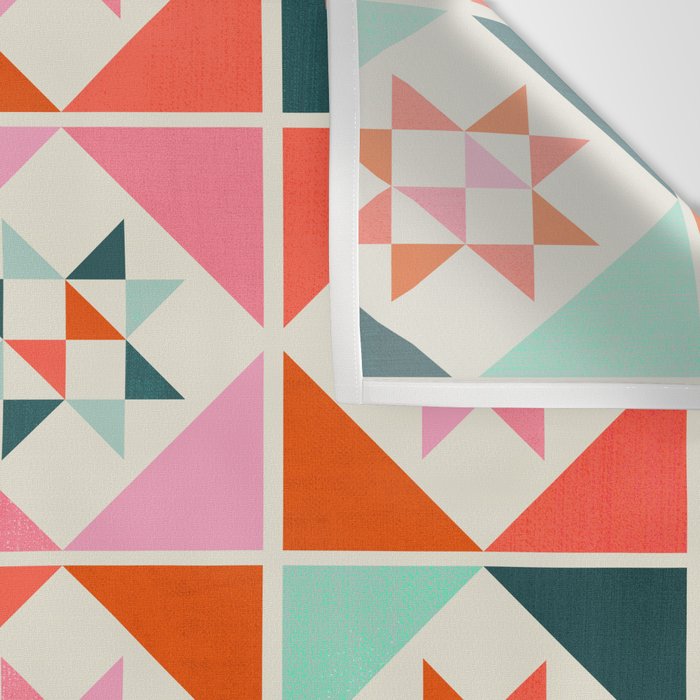 Festive Quilt Pattern in Pink, Red And Green Wall Tapestry Gallery Image 3