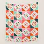 Festive Quilt Pattern in Pink, Red And Green Wall Tapestry Gallery Image 4