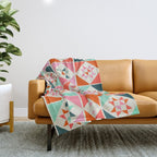 Festive Quilt Pattern in Pink, Red And Green Throw Blanket Gallery Image 1