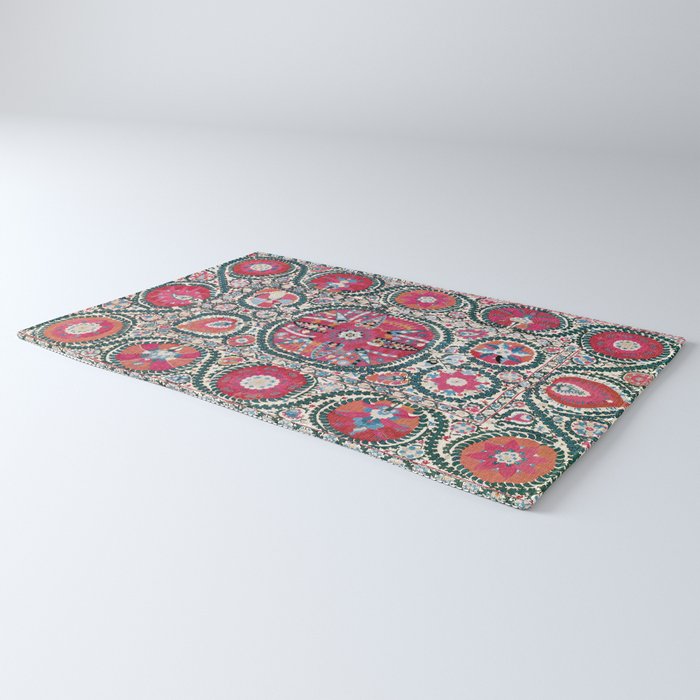 Large Medallion Bokhara Suzani  Uzbekistan Embroidery Print Rug Gallery Image 3