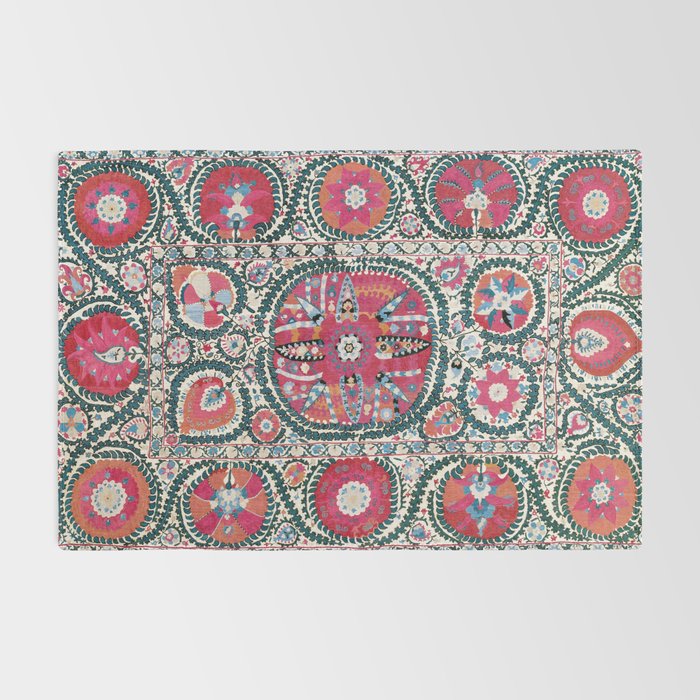 Large Medallion Bokhara Suzani  Uzbekistan Embroidery Print Rug Gallery Image 2