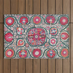 Large Medallion Bokhara Suzani  Uzbekistan Embroidery Print Outdoor Rug Gallery Image 1