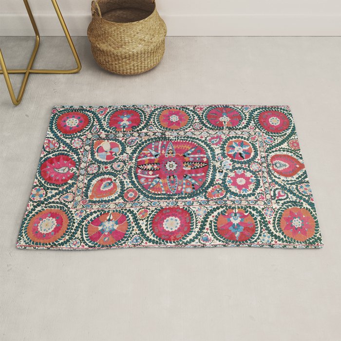Large Medallion Bokhara Suzani  Uzbekistan Embroidery Print Rug Gallery Image 1