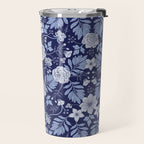 Light Blue, Cobalt Blue, & White Floral Pattern Travel Mug Gallery Image 2