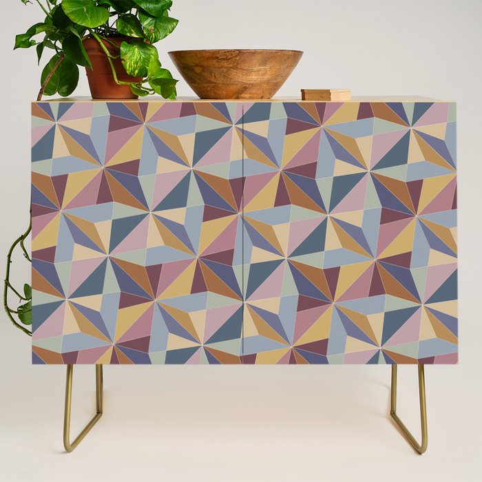 Kaleidoscope Tile Pattern II Cool Tone Pastel Credenza Gallery Image 1