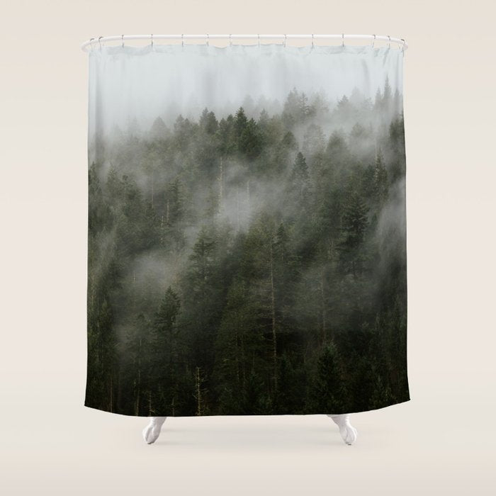 Pacific Northwest Foggy Forest Shower Curtain Gallery Image 1