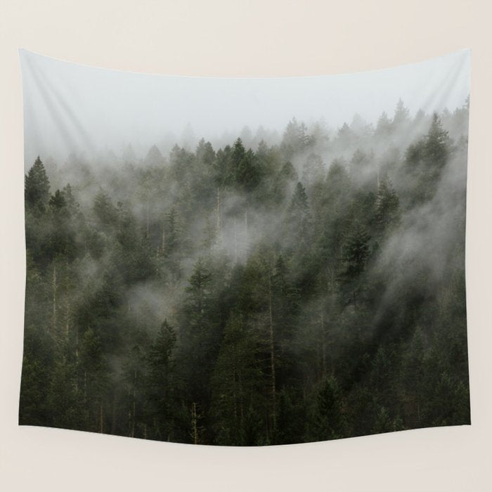 Pacific Northwest Foggy Forest Wall Tapestry Gallery Image 1