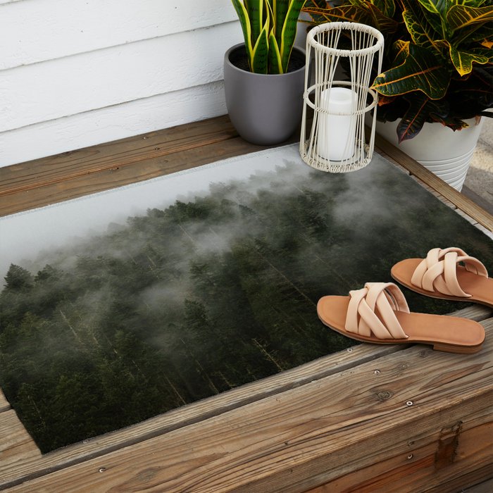 Pacific Northwest Foggy Forest Outdoor Rug Gallery Image 2