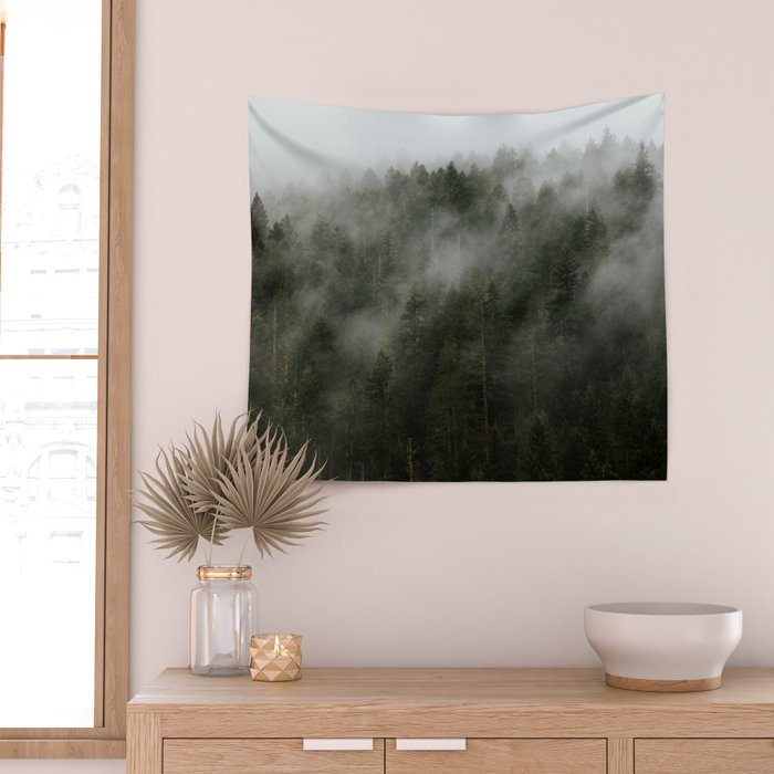 Pacific Northwest Foggy Forest Wall Tapestry Gallery Image 2