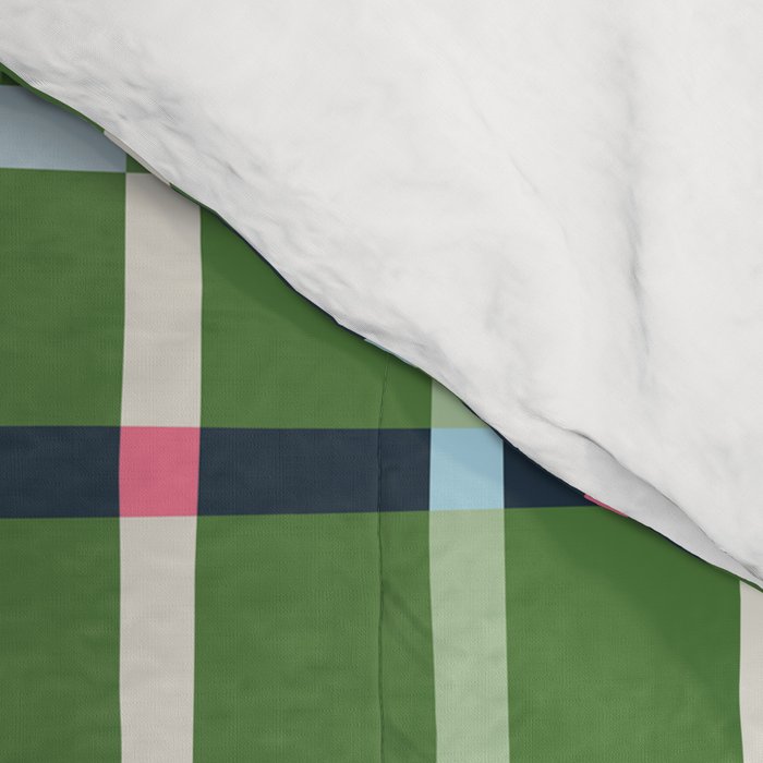 Windowpane Plaid Blue Pink on Green Comforter Gallery Image 4