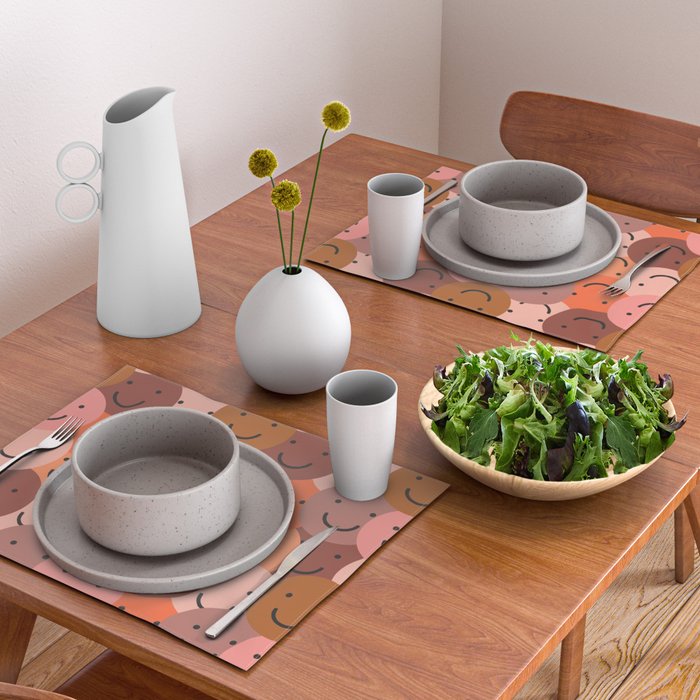 Diverse happy people face doodle pattern Placemat Gallery Image 2