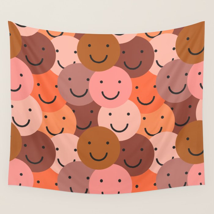 Diverse happy people face doodle pattern Wall Tapestry Gallery Image 1