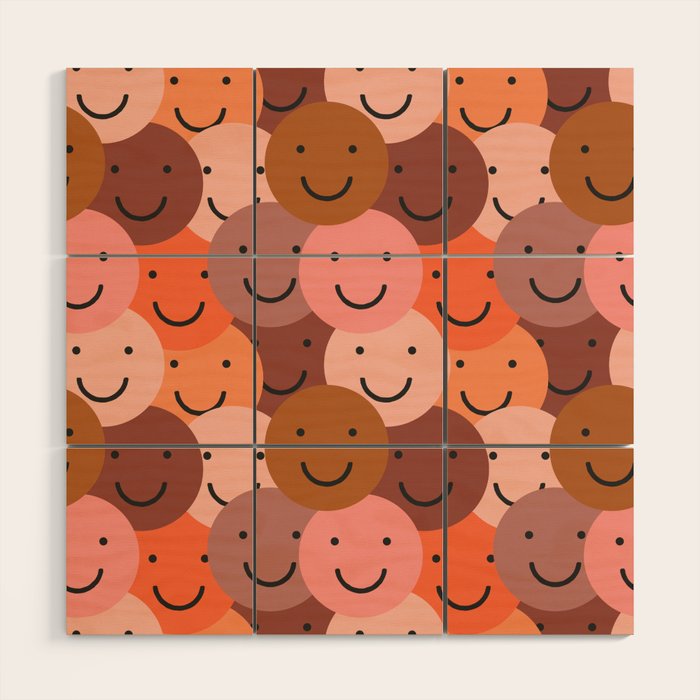 Diverse happy people face doodle pattern Wood Wall Art Gallery Image 1