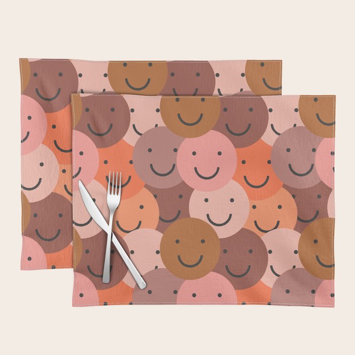Diverse happy people face doodle pattern Placemat Gallery Image 1