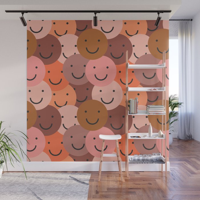Diverse happy people face doodle pattern Wall Mural Gallery Image 1
