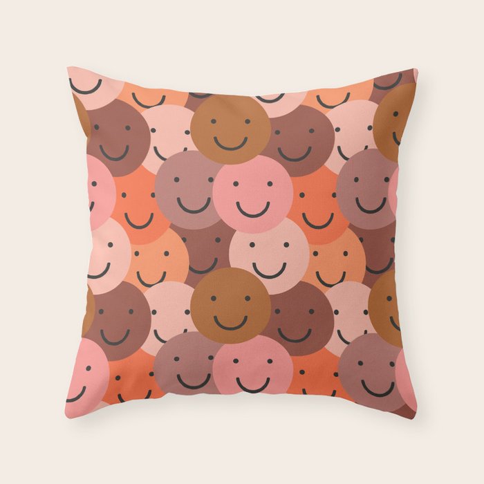 Diverse happy people face doodle pattern Throw Pillow Gallery Image 6