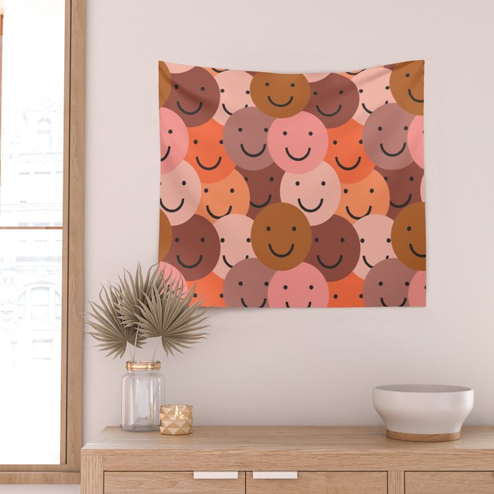 Diverse happy people face doodle pattern Wall Tapestry Gallery Image 2