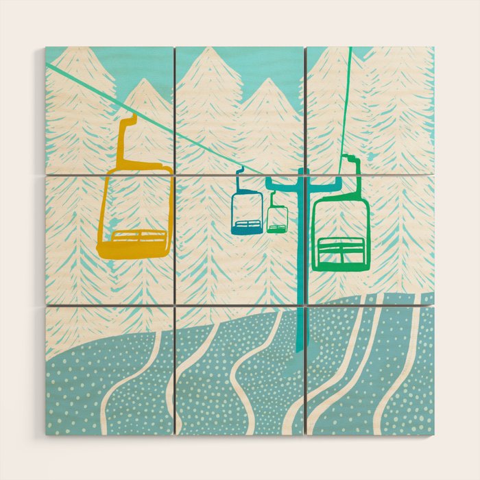 chairlift, winter blue Wood Wall Art Gallery Image 1