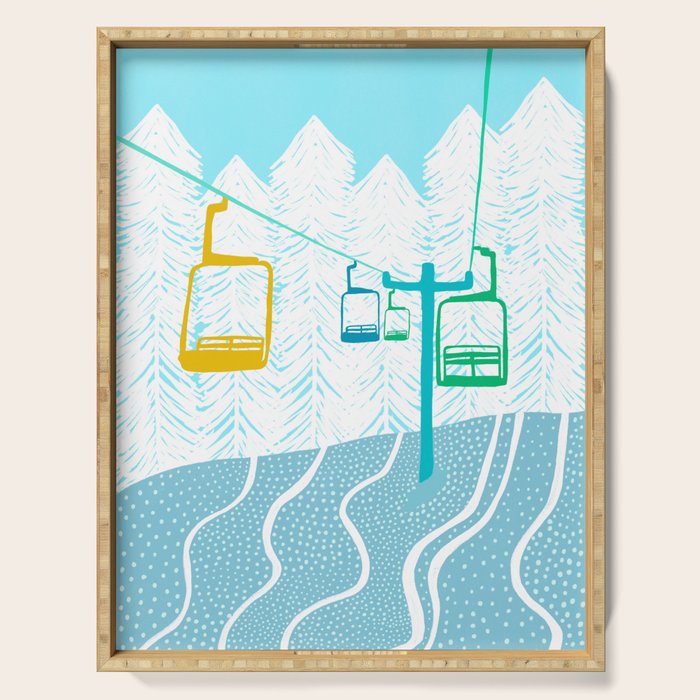 chairlift, winter blue Serving Tray Gallery Image 1