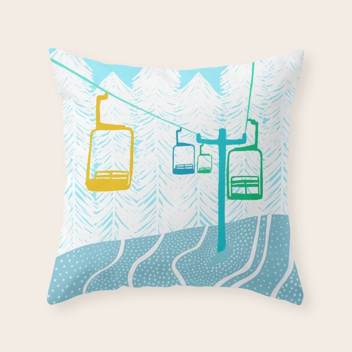 chairlift, winter blue Throw Pillow Gallery Image 6